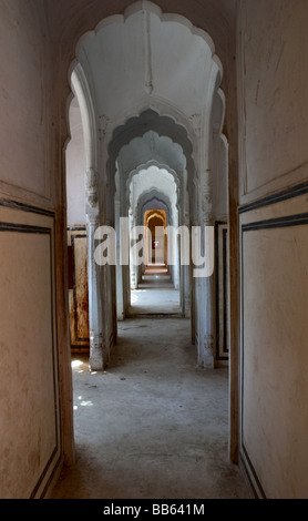 Internal corridor of The Hawa Mahal (Palace of the Winds) - a major landmark in the Indian city of Jaipur. Stock Photo