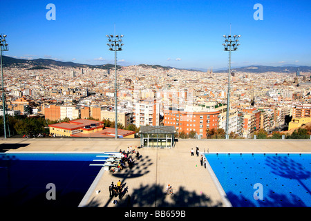 Barcelona Olympic Swimming Pool With City Of Barcelona In Background 