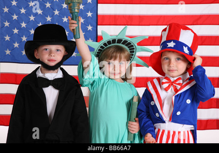 Kids dressed up in patriotic costumes Stock Photo