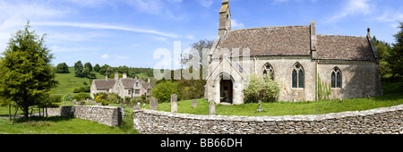 Lasborough Manor and St Marys church in the Cotswold hamlet of Lasborough, Gloucestershire. Stock Photo