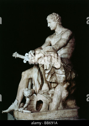 Ares, Greek god of warfare, full length, statue, marble, Capitol Museum Rome, Ludovisi Collection, Stock Photo