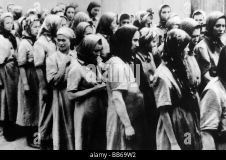 Nazism / National Socialism, crimes, concentration camps, Auschwitz, Poland, prisoners, group of young women, circa 1943, Stock Photo