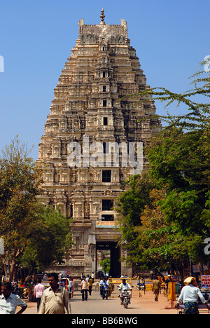 Hampi - Karnataka, Virupaksha temple Gopuram - leading to the main temple. Stock Photo