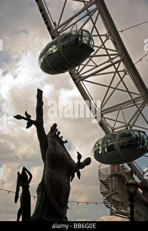 London Eye and Dali sculpture in South Bank, London England UK Stock Photo