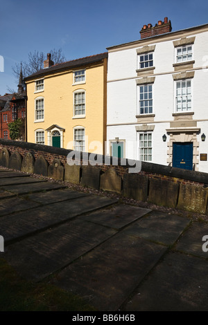 Georgian town houses on Church Hill seen from the churchyard of St John's Church, Knutsford, Cheshire. Stock Photo