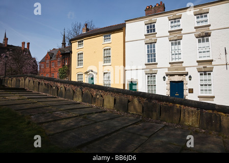 Georgian town houses on Church Hill seen from the churchyard of St John's Church, Knutsford, Cheshire. Stock Photo