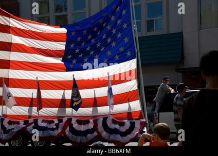 American flag on a trailer in a small-town parade Stock Photo