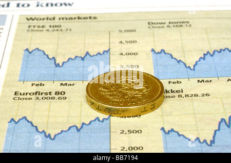 Great Britain UK Pound Coin and Market Charts. Stock Photo