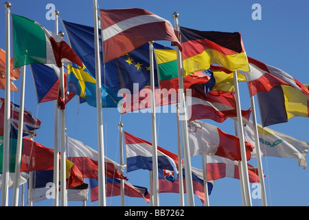 International flags waving in wind; Stock Photo