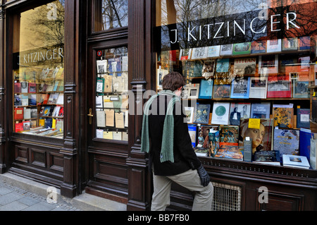 Shop window of an antiquarian bookshop, Schellingstrasse street, Munich, Bavaria, Germany, Europe Stock Photo