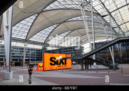 Ad for Sixt car rental service, Terminal 2, MUC II Airport, Munich, Bavaria, Germany, Europe Stock Photo