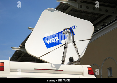 media, communication, telecommunications, television, broadcasting, parabolic antenna at an outside broadcasting van of the WDR, West German Broadcasting Corporation Cologne Stock Photo
