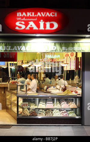 Istanbul Turkey Baklava sweet cake shop selling honey soaked flaky pastry pastries on Alemdar Cadessi street in Gulhane district Stock Photo