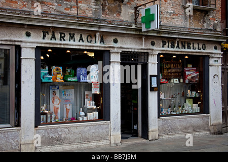 Old fashioned rustic looking farmacia pharmacy, Venice Italy Stock Photo