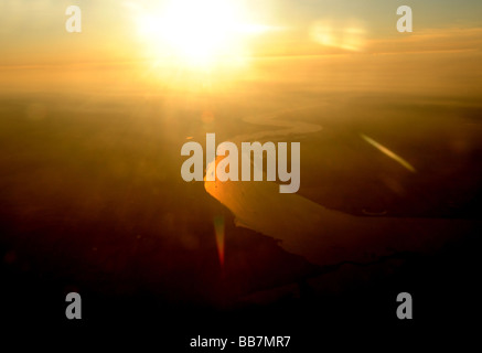 River Thames at sunset taken from the air Stock Photo