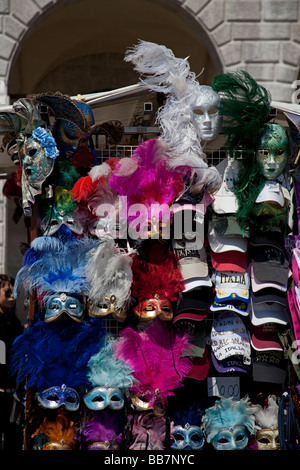 Colourful masks on sale on stall, Venice Italy, Europe Stock Photo