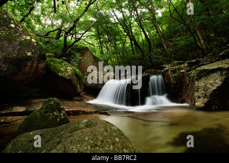 Small waterfalls on the way from Beopjusa to Cheonhwang Peak at Songnisan National Park, North Chungcheong Province, South Korea Stock Photo