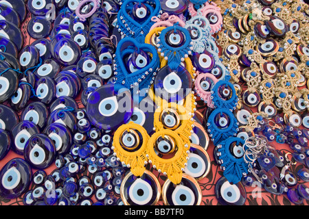 Evil-eye pendants on display for sale in Central Anatolia Turkey Stock Photo