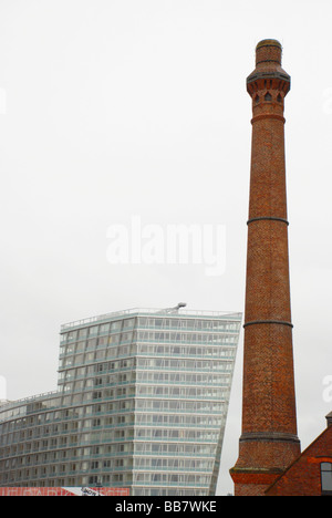 new office building & old chimney (Albert Docks) in Liverpool, England Stock Photo