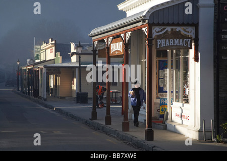 Smokey Winters Day in the Historic Main Street of Arrowtown South Island New Zealand Stock Photo