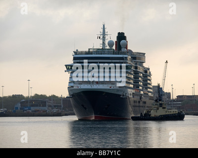 Cunard's Queen Victoria arriving early morning at the new Ocean Terminal in Southampton UK for the first time Stock Photo