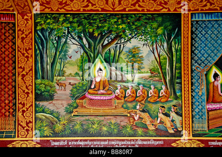 Mural, Buddhist temple site Wat Chiang Man, Chiang Mai, Thailand, Asia Stock Photo