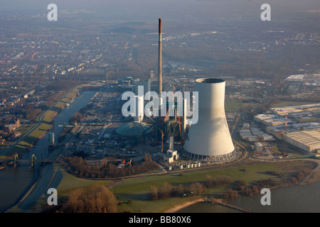 Aerial photo, STEAG EVONIK coal-fired power plant, Rhine, Power Plant Walsum, Duisburg, Ruhr Area, North Rhine-Westphalia, Germ Stock Photo