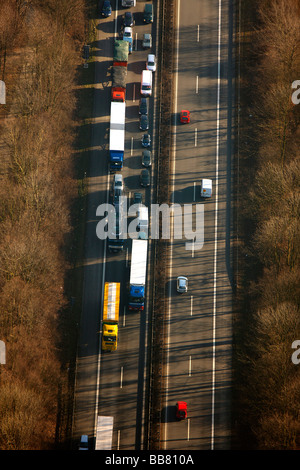 Aerial photo, traffic jam on the A43 autobahn, Bochum, Ruhr district, North Rhine-Westphalia, Germany, Europe Stock Photo