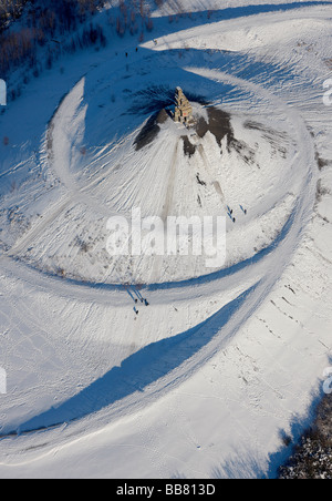 Stuck pile, snow, Himmelstreppe, sky stairs, Himmelsleiter, sky ladder, by Hermann Prigann, Halde Rhein-Elbe, Gelsenkirchen, Ru Stock Photo