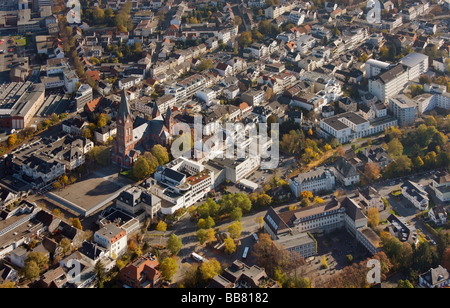 Aerial photo, city center, Neheim, Sauerlaender Dom Cathedral, church, main street, Arnsberg, Sauerland, Hochsauerlandkreis, No Stock Photo