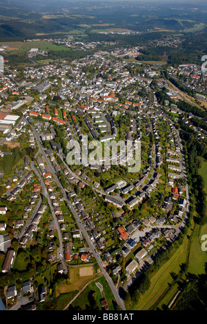 Aerial photo, Am Muehlengrund, hilly residential area, Halver, Maerkischer Kreis, Sauerland, North Rhine-Westphalia, Germany, E Stock Photo