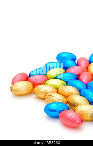 Colourful chocolate eggs wrapped in aluminium foil Stock Photo