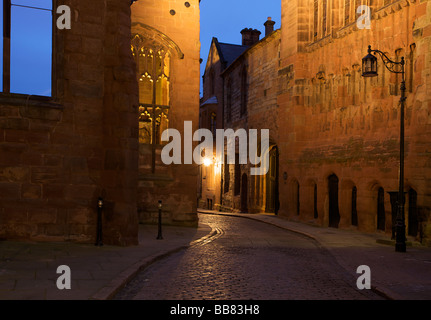 The remains of Coventry Cathedral and night time view of 22 Bayley Lane in Coventry, West Midlands of England, United Kingdom Stock Photo