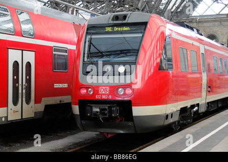 IRE train from Nuremberg to Dresden, central train station, Dresden, Saxony, Germany, Europe Stock Photo
