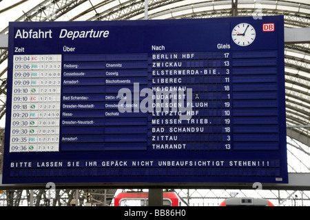 Departure board, main station, Dresden, Saxony, Germany, Europe Stock Photo