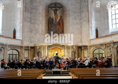 Orchestra rehearsal in the Kreuzkirche church, Dresden, Saxony, Germany, Europe Stock Photo