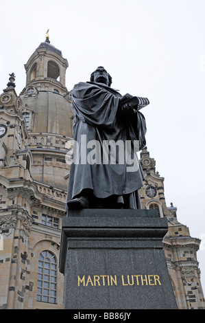 Martin Luther statue in front of the Frauenkirche Church of Our Lady, Dresden, Saxony, Germany, Europe Stock Photo