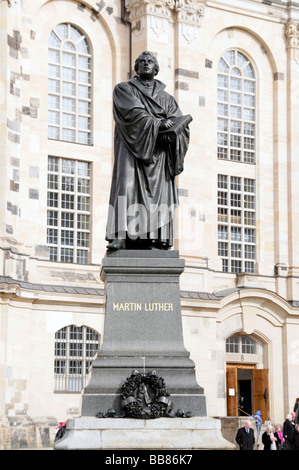 Martin Luther statue in front of the Frauenkirche Church of Our Lady, Dresden, Saxony, Germany, Europe Stock Photo