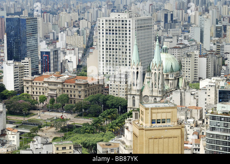 Aerial photo, view on the Cathedral da Sé and Praca da Sé square, Sao Paulo, Brazil, South America Stock Photo