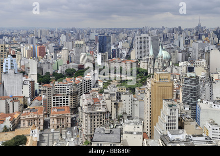 Aerial photo, view on the Cathedral da Sé and Praca da Sé square, Sao Paulo, Brazil, South America Stock Photo