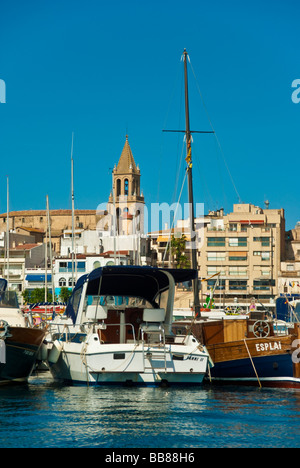 Sail yachts and powerboats in the marina of Vilanova i la Geltru Catalonia Spain Stock Photo