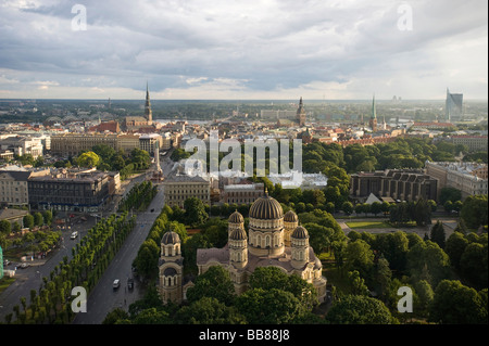 View over Riga from Hotel Latvia with the Russian Orthodox Cathedral, Nativity of Christ Cathedral, Riga, Latvia, Baltic States Stock Photo