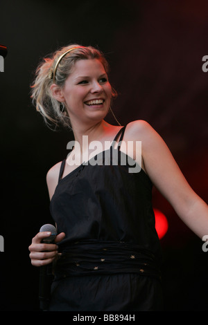 Eva Briegel, singer and frontwoman of the German rock and pop band Juli performing live at the Heitere Open Air festival in Zof Stock Photo