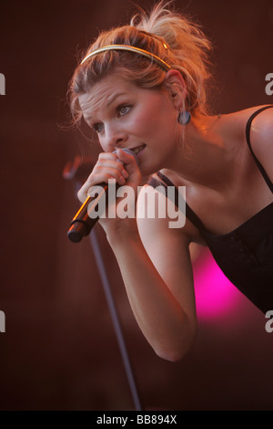 Eva Briegel, singer and frontwoman of the German rock and pop band Juli performing live at the Heitere Open Air festival in Zof Stock Photo