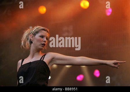 Eva Briegel, singer and frontwoman of the German rock and pop band Juli performing live at the Heitere Open Air festival in Zof Stock Photo