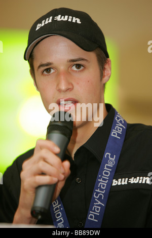 Swiss motorcycle road racer Thomas Luethi during an interview followed by an autograph session at Emmencenter in Emmen, Switzer Stock Photo