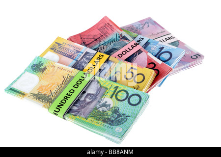 Australian currency all note denominations in wrappers Stock Photo