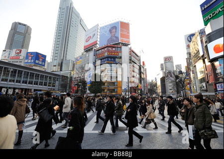 Intersection at Shibuya Station in Tokyo, Japan, Asia Stock Photo