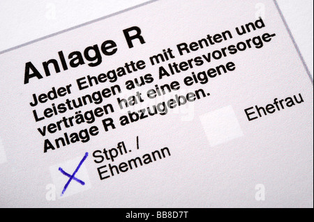 German income tax form, Anlage R for pensions and pension plan