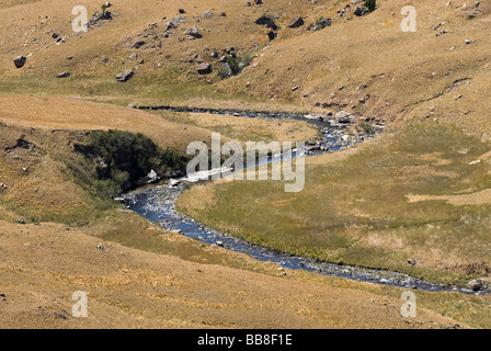 Bend in the River in the foothills of South Africa's Drakensberg Mountains Stock Photo